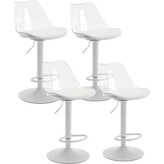 MOJAY Clear Bar Stools Set of 2, Counter Height Adjustable Swivel Acrylic Bar Stools with PU Leather Upholstered, Armless Bar Stools for Kitchen Island - Clear/White
