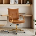 thumbnail image 1 of MOJAY Mid-Back Ergonomic Leather Office Chair, Modern Upholstered Executive Desk Chair with Gold Frame Armrest Computer Task Chair (Camel), 1 of 16