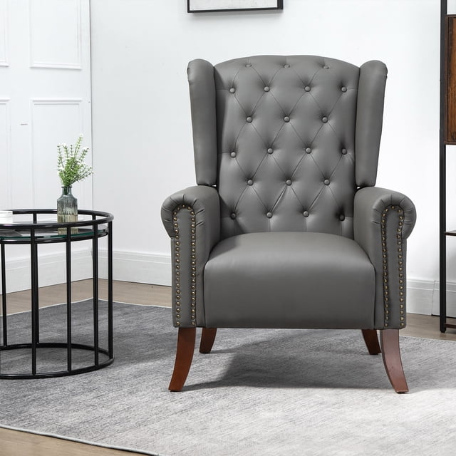 MOJAY Upholstered Tufted Arm Mid-Century Modern PU Leather Accent Chair ...