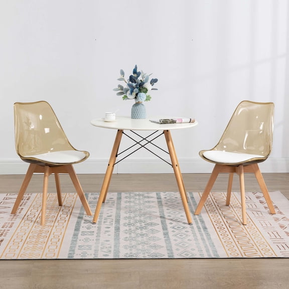 MOJAY Mid-Century Modern Plastic Dining chairs in Clear, Set of 2, Acrylic Kitchen Chairs, LightBrown