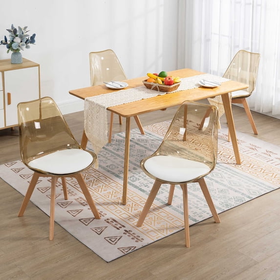 MOJAY Mid-Century Modern Plastic Dining chairs in Clear, Set of 4 , LightBrown