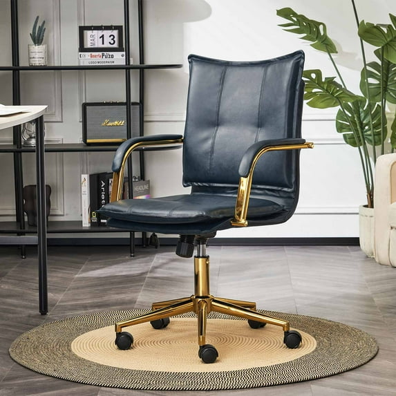 MOJAY PU Leather Ergonomic Executive Office Chair, Swivel Desk Chair with Padded Armrest, DarkBlue