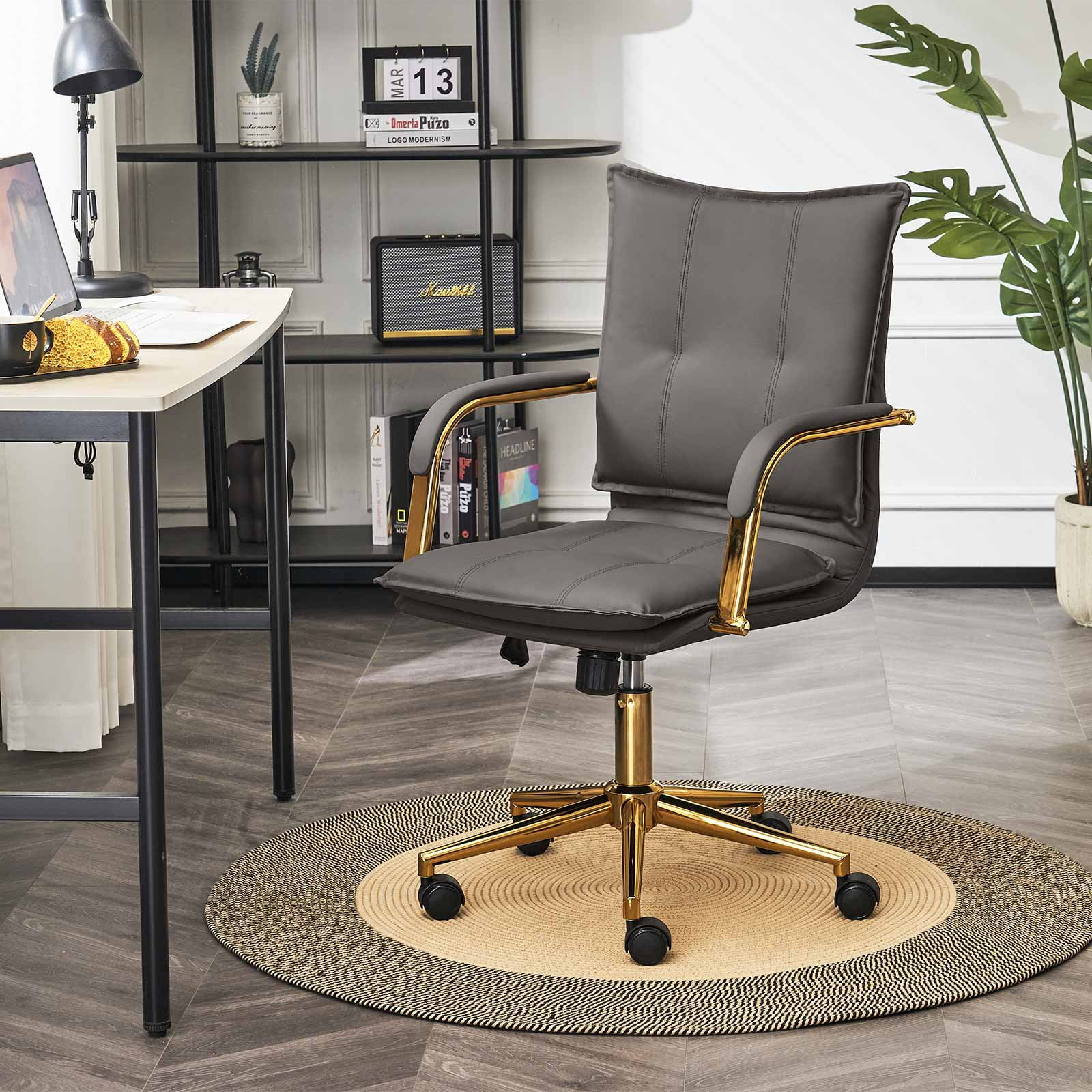 MOJAY PU Leather Ergonomic Executive Office Desk Chair, Gray