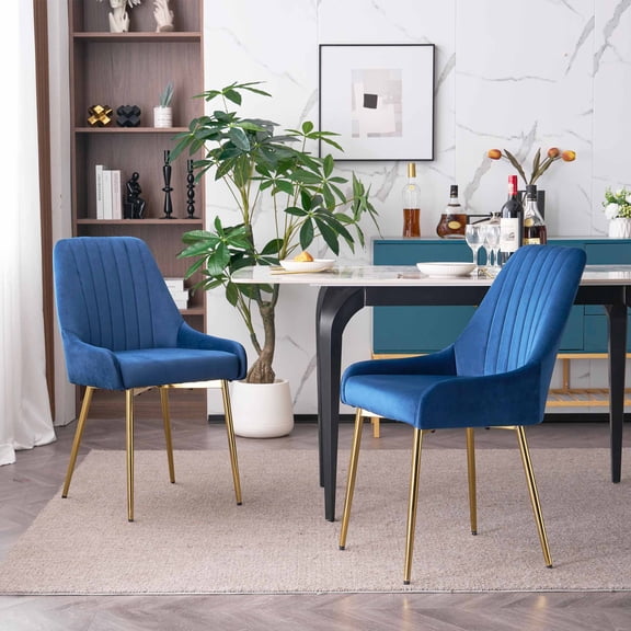 MOJAY Velvet Dining Chairs with Golden Legs, Set of 2, Navy