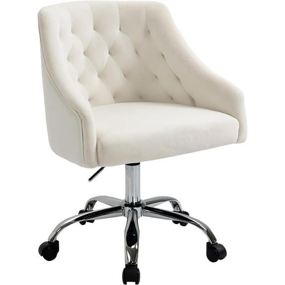 MOJAY Velvet Office Swivel Chair, Vanity Fabric Desk Pretty Fancy Gold Office Chairs for Girls, 360Swivel Height Adjustable Reception Chair (White)