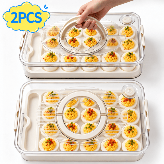MOJINO 2 Pack Deviled Egg Containers with Lid and Handle, 20 Eggs Each, Deviled Egg Tray Carrier with Utensil Slot for Refrigerator, Party and Picnic