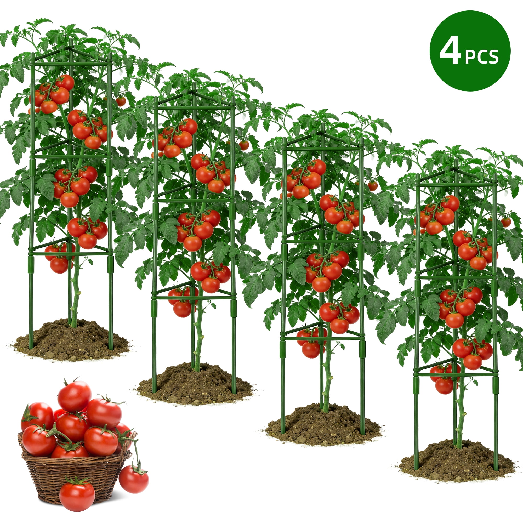 MOJINO 4 Pack Tomato Cages for Garden, 48 Inch Adjustable Tomato Cage Plant Support, Garden Plant Stakes Trellis for Climbing Plants Pots Vegetables Flowers Fruits