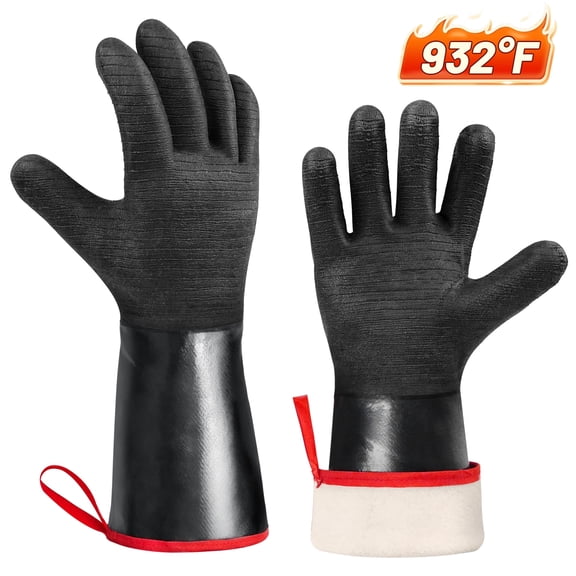 BBQ Gloves, 932°F Thicken Heat Resistant Gloves for Cooking, 14" Waterproof Long Sleeve Gloves Grill Gloves for for Grill, Smoker, Cooking, Pit, Birthday Gifts for Men Dad Husband