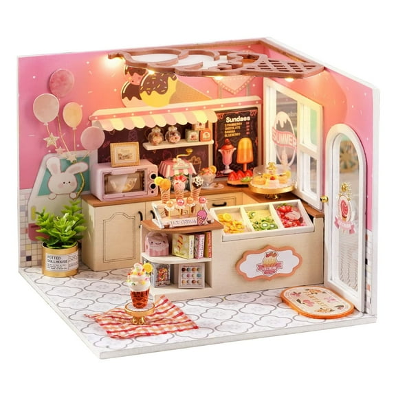 MOJINO Book Nook Kit - DIY Miniature House Dollhouse Kit for Adults and Teens, Booknook Tiny House Ice Cream Shop Bookshelf Decor 3D Wooden Puzzle, Gifts for Family, Friends-Ice Cream Shop