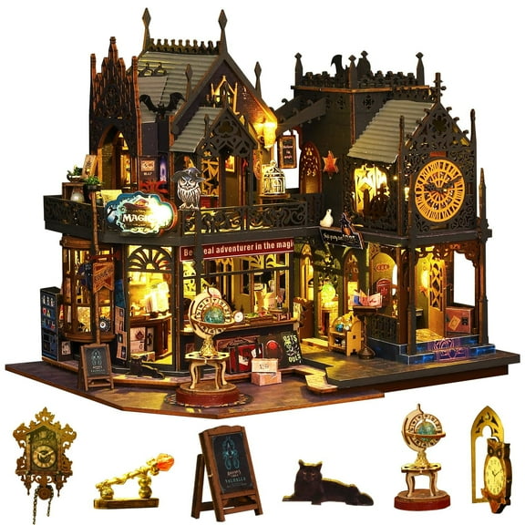 MOJINO Book Nook Kit-DIY Miniature House Kit for Adults,Teens and Beginners, Booknook Library Tiny House Bookshelf Decor 3D Wooden Puzzle,Creative Gifts for Family, Friends