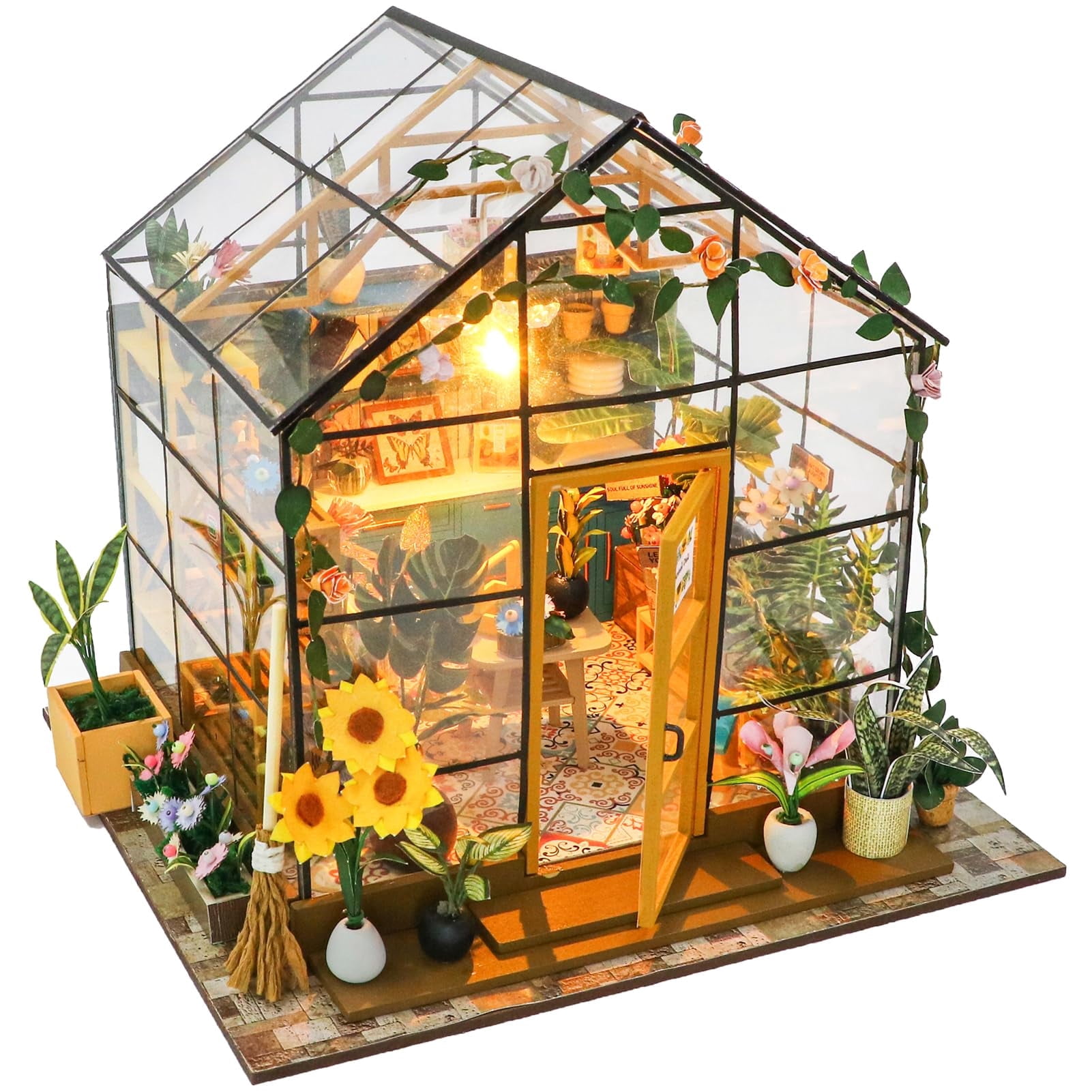 MOJINO Book Nook Kits for Adults - DIY Miniature House Kit doll house 3D Puzzle with LED Light for Adults,Tiny House Bookshelf Decor Creative Gifts for Family, Friends(Sunshine Flower House)
