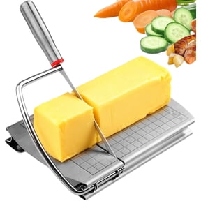 MOJINO Stainless Steel Cheese Slicer with Board - 8 x 5 Cheese Slicers for Block Cheese with Precision Scale Sharp Multipurpose Cheese Cutter for Sausages, Ham, Butter & Vegetables