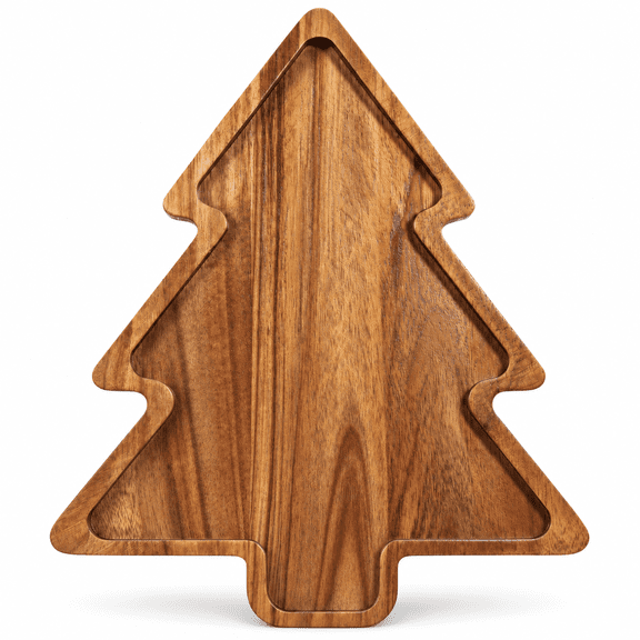 MOJINO Christmas Tree Serving Tray, Acacia Wood Xmas Charcuterie Board with a Raised Edge for Cheese, Cookies, Snacks and Holiday Parties, 13.8 Inches