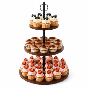 MOJINO 3 Tier Cupcake Stand for 50 Mini Cupcakes, Rustic Wooden Cupcake Tower, Dessert Table Display Stand and Tiered Serving Tray for Weddings, Birthdays, Baby Showers and Tea Parties