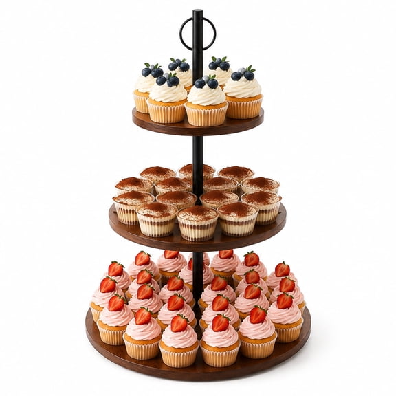 MOJINO 3 Tier Cupcake Stand for 50 Mini Cupcakes, Rustic Wooden Cupcake Tower, Dessert Table Display Stand and Tiered Serving Tray for Weddings, Birthdays, Baby Showers and Tea Parties