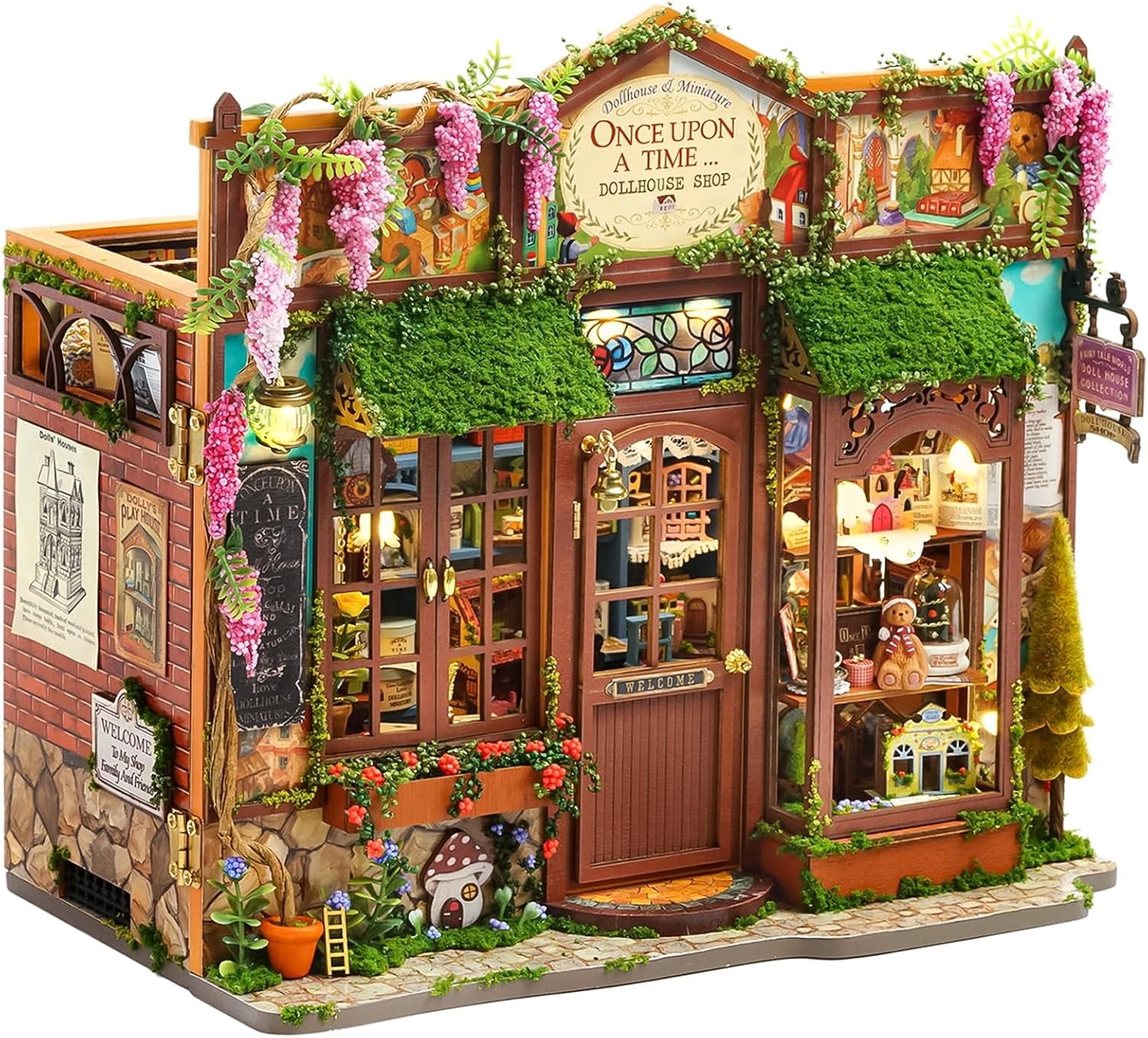 MOJINO DIY Miniature House Kit-Fairy Tale Kingdom, Tiny Dollhouse Wooden Furniture Kit, Mini DIY Craft Kits Creative Room for Decoration Family Friends