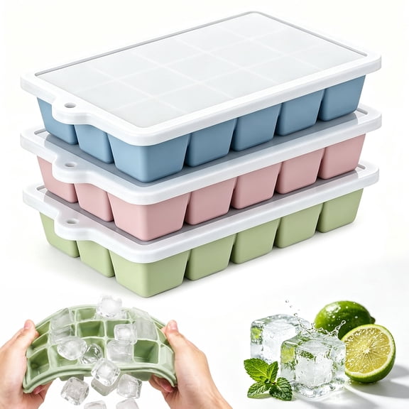MOJINO Ice Cube Tray, 3-Pack Silicone Ice Cube Trays for Freezer with Lids, 15 Cavities Each, 45 Easy-Release 1.2-Inch Ice Cubes for Coffee, Juice, Cocktails and Drinks