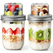 MOJINO Overnight Oats Containers with Lids, Dual-Layer Glass Meal Prep Jars with Airtight Aluminum Lids, Dry & Wet Separation Food Jars for Yogurt, Cereal, Chia