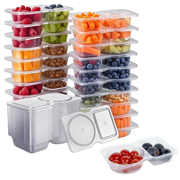 MOJINO Snack Containers with Lids, 20 Pack Reusable Snack Pack Containers, 2 Compartment Condiment Containers, Portion Cups for Sauce, Dip, Lunch & Meal Prep