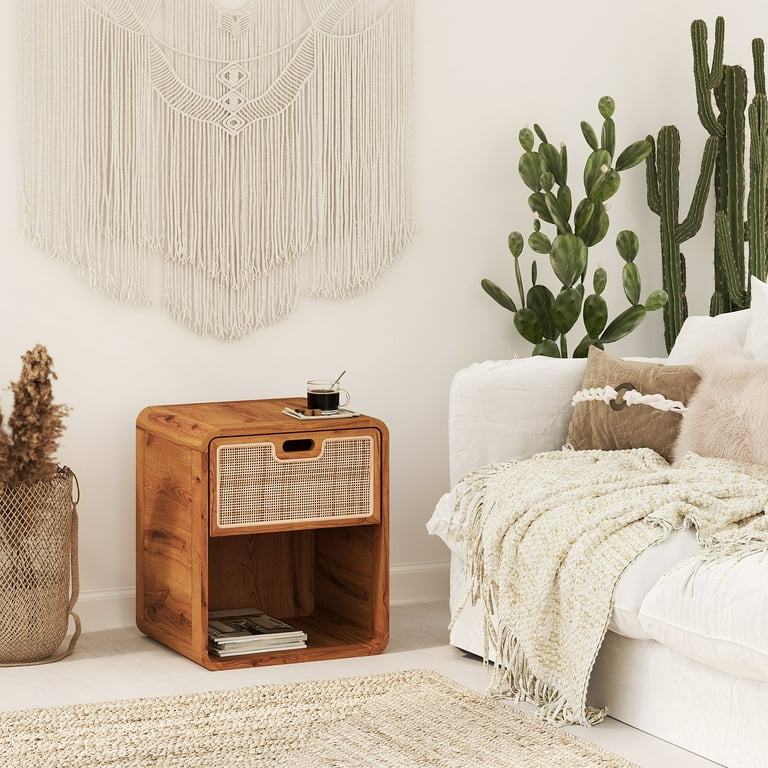 MOJO BOUTIQUE Solid Wood Vintage Nightstand 100 Handmade Sustainable Teak Wood Bedside Table 18.1 W x 23.0 H x 17.7 D