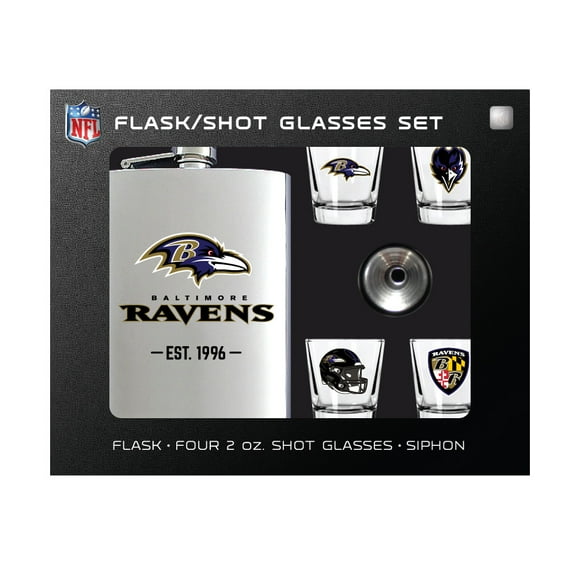 MOJO Baltimore Ravens Shot Glass & Flask Gift Set