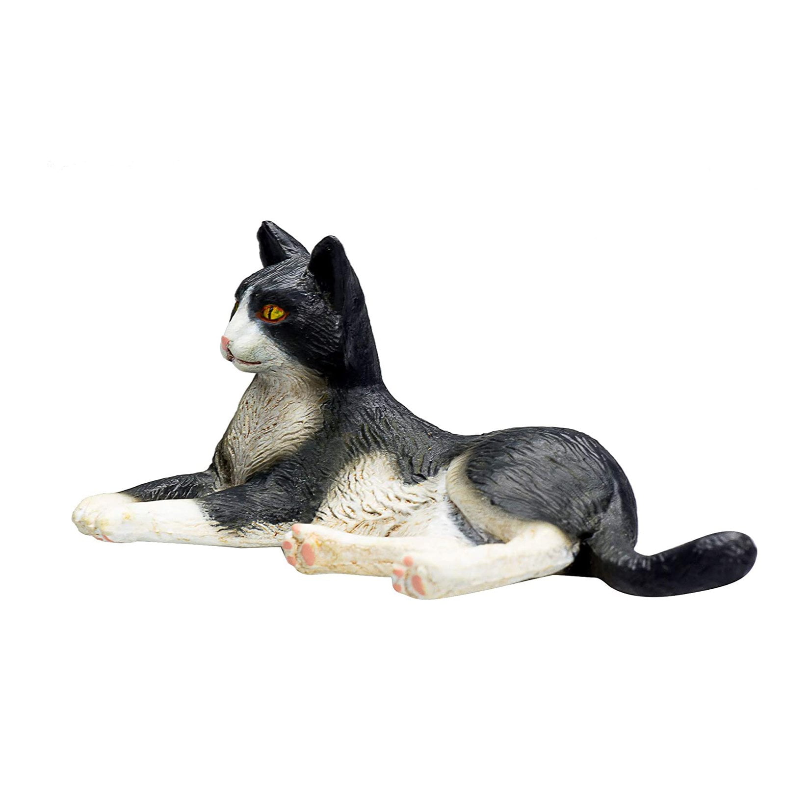 Hand-Painted Black and White Cat Figurine Toy