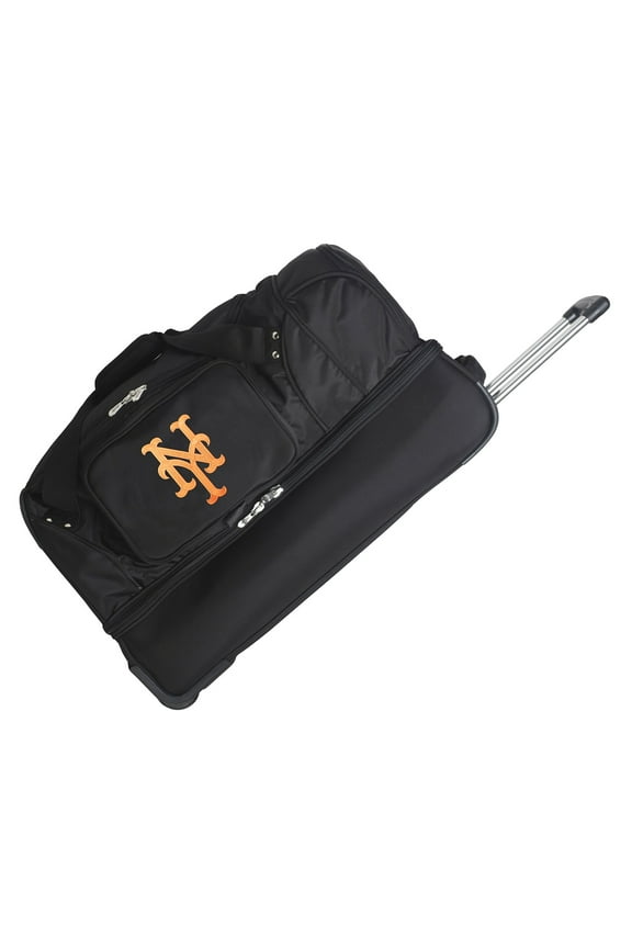 MOJO New York Mets Black 27'' 2-Wheel Drop Bottom Rolling Duffel Bag