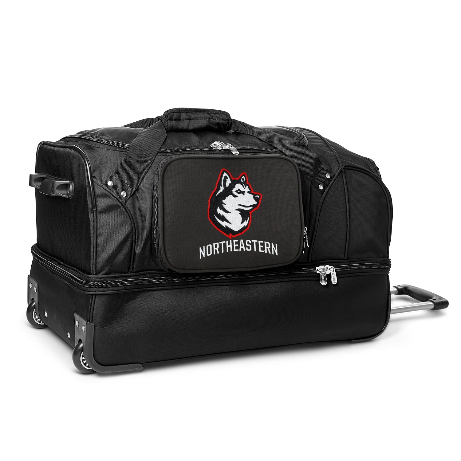 MOJO Northeastern Huskies Black 27'' 2-Wheel Drop Bottom Rolling Duffel Bag