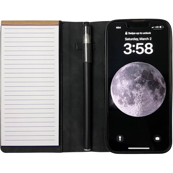 MOJO Notepad Phone Case for iPhone 17 Pro Max - Folding Wallet Phone Case with Mini Pen and Note Pad (Black)