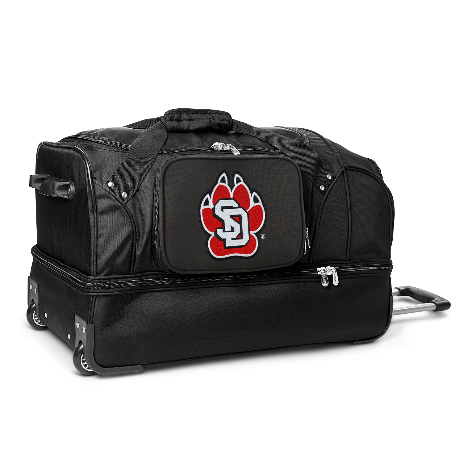 MOJO South Dakota Coyotes Black 27'' 2-Wheel Drop Bottom Rolling Duffel Bag