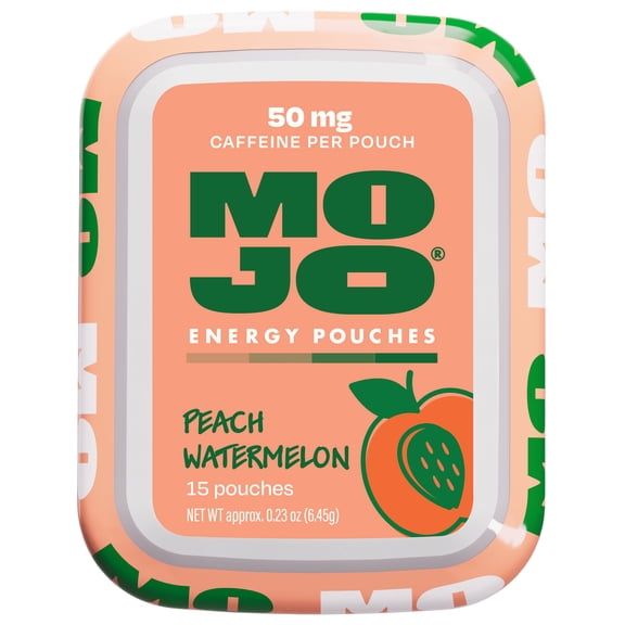 Mojo Energy Peach Watermelon Pouches with 50mg Caffeine, 15 Count