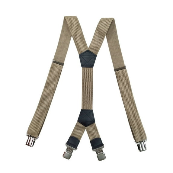 MOJOGO 2 In Wide Suspenders for Mens Solid X Back Adjustable Elastic Braces 4 Strong Clips Suspender Beige Free Size