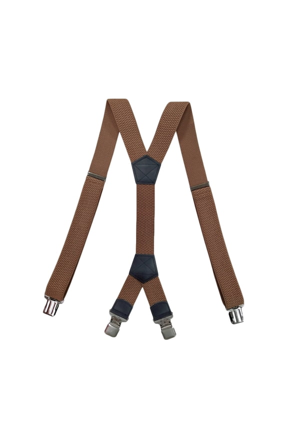 MOJOGO 2 In Wide Suspenders for Mens Solid X Back Adjustable Elastic Braces 4 Strong Clips Suspender Khaki Free Size