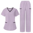 thumbnail image 1 of MOJOGO 2 Piece Scrub Set for Women V Neck Short Sleeve Top and Pants Multi Pockets Work Nurse Uniform Purple XL, 1 of 8