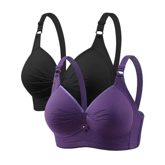 MOJOGO 2PC Bra for Women's Wireless Push Up Underwear Comfort Daily Bra Plus Size Support Bra Black+Purple 38