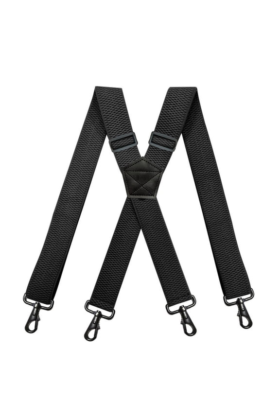 MOJOGO 4 Loop Suspender for Mens Supportive X Back Adjustable Elastic Brace 1.5 In Wide Suspenders Black Free Size