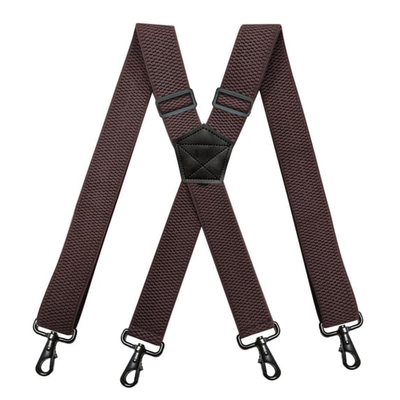 MOJOGO 4 Loop Suspender for Mens Supportive X Back Adjustable Elastic Brace 1.5 In Wide Suspenders Coffee Free Size