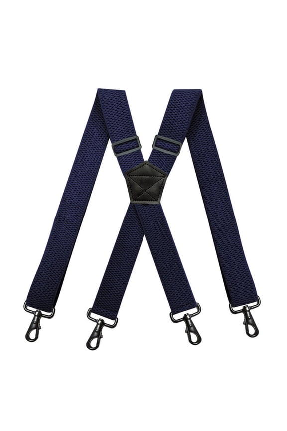 MOJOGO 4 Loop Suspender for Mens Supportive X Back Adjustable Elastic Brace 1.5 In Wide Suspenders Navy Free Size