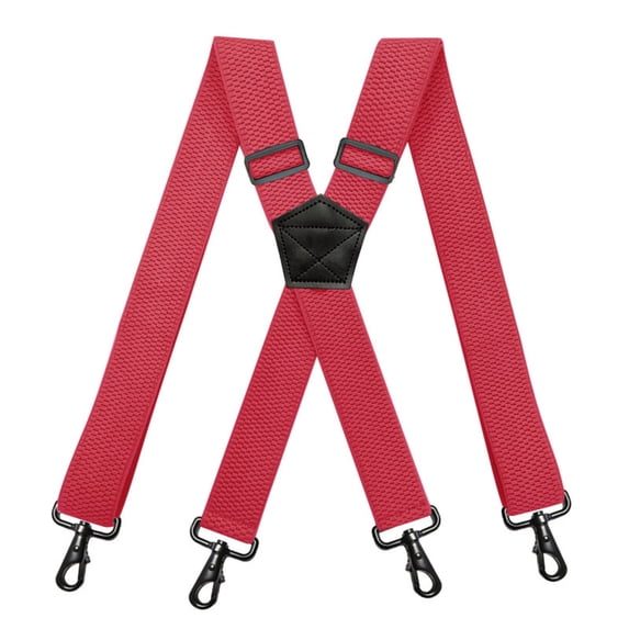 MOJOGO 4 Loop Suspender for Mens Supportive X Back Adjustable Elastic Brace 1.5 In Wide Suspenders Red Free Size
