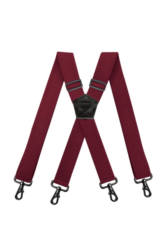 MOJOGO 4 Loop Suspender for Mens Supportive X Back Adjustable Elastic Brace 1.5 In Wide Suspenders Wine Free Size