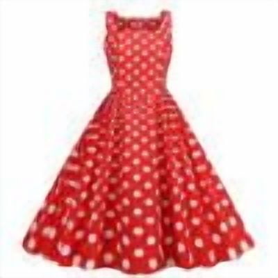 MOJOGO A Line Dresses for Women Summer Square Neck Polka Dot Maxi Dress Vintage Sleeveless Dress for Theme Party Red L