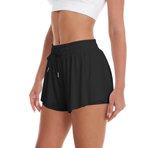 MOJOGO A Line Skort for Women Double Layer Workout Shorts Drawstring High Waist Quick Dry Running Gym Black S