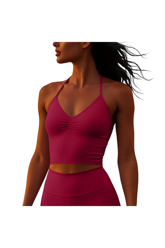 MOJOGO Activewear Tank Tops for Women V-Neck alter Undershirts Sliming Moisture-Wicking Crop Top for Running Gym Wine XS