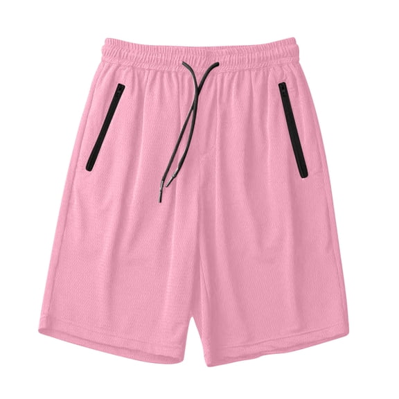 MOJOGO Athletic Shorts for Women and Men Summer Elastic Waist Shorts with Zipper Pocket Breathable Mesh Shorts for Running Basketball Wear Pink M