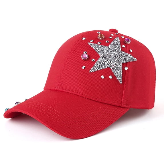 MOJOGO Baseball Cap for Women Sparkly Glitter Decro Hat Fashion Adjustable Cap for All Season Red M
