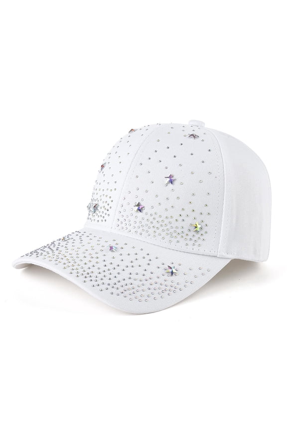 MOJOGO Baseball Cap for Women Sparkly Glitter Decro Hat Fashion Adjustable Cap for All Season White M