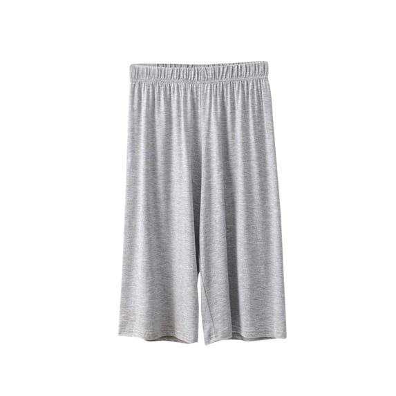 MOJOGO Bermuda Shorts for Women Solid Wide Leg Pajamas Pants Stretchy High Waist Lounge Pants for Summer Wear Gray M