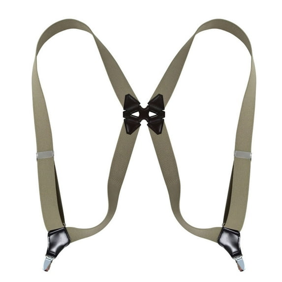 MOJOGO Braces for Men and Women Casual Solid X Type Adjustable Suspenders for Work or Casual Wear with 2 Sturdy Clips Khaki Free Size