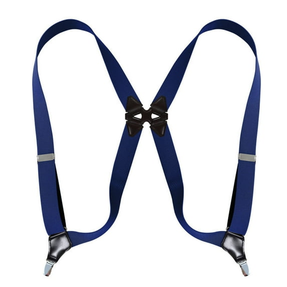 MOJOGO Braces for Men and Women Casual Solid X Type Adjustable Suspenders for Work or Casual Wear with 2 Sturdy Clips Navy Free Size