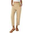 thumbnail image 1 of MOJOGO Capri Pants for Women Casual Solid Elastic Waist Trousers Basic Cropped Trouser Breathable Spring Summer Pant with Pockets Khaki XL, 1 of 8